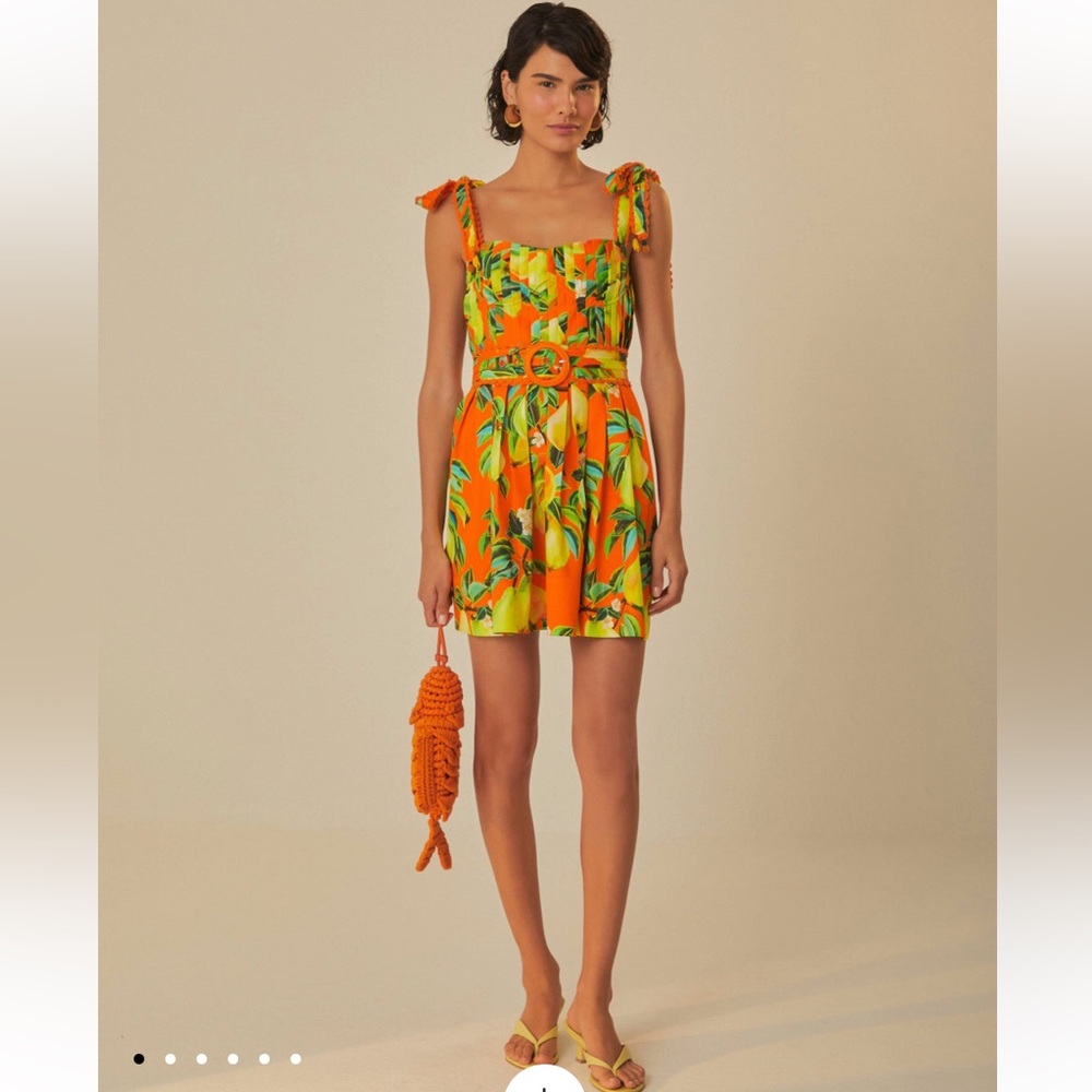 Bright Orange Tropical Tie-Shoulder Mini Dress